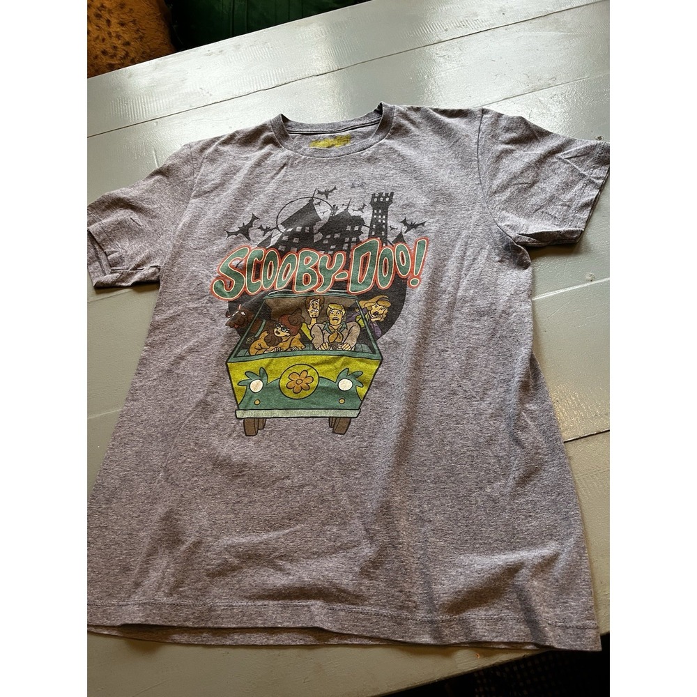 Scooby-Doo Graphic T-Shirt Mens Medium Gray Mystery Machine Cartoon Tee Gray Med